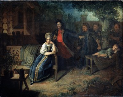 Røveren Yegor Bashlyk kidnapper købmandens kone Grunya. Maleri af Nikolai Mikhailovich Alexeyev (1813-1880). Olie på lærred, 77,7 x 99,2 cm af Nikolai Mikhailovich Alexeyev
