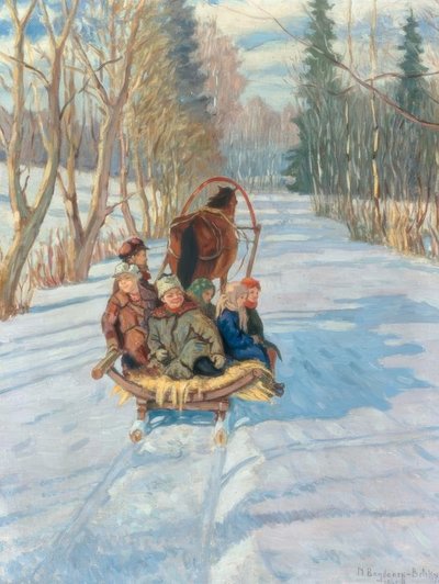 Børn på en slæde af Nikolai P. Bogdanow Bjelski