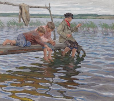 Drenge fisker ud for en mole af Nikolai Petrovich Bogdanov Belsky