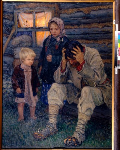 Deuil - Bogdanov-Belsky, Nikolai Petrovich (1868-1945) Sørgeolie på lærred 1909 Regional Art Museum, Sumy 141x106 af Nikolai Petrovich Bogdanov Belsky