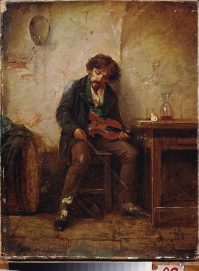 En musiker. Maleri af Nikolai Petrovich Petrov (1834-1876), olie på lærred af Nikolai Petrovich Petrov