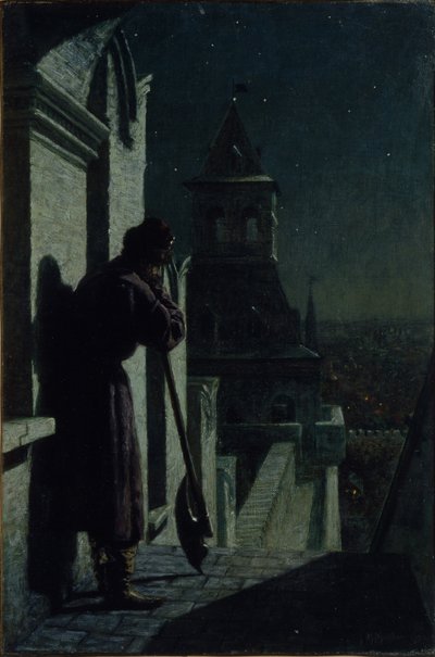 Streletter på Kreml-tårnet i Moskva ved måneskin nat, 1890