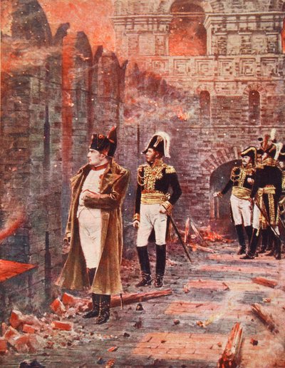 Napoleon ser på ilden i Moskva, illustration fra 