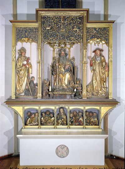Gruppe af træskulpturer, fra Isenheim-altertavlen, ca. 1490 (forgyldt træ) af Nikolaus Hagenauer