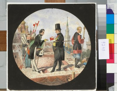 Baron Lev von Bode og arkitekt Nikolay Chichagov på byggepladsen til Det Store Kreml-palads i Moskva - Værk af Nicolas Benois (1813-1898) af Nikolay Benois