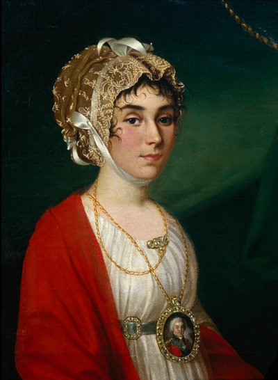 Portræt af skuespillerinde og sangerinde, grevinde Praskovya Sheremetyeva Zhemchugova 1768-1803, 1802 af Nikolay Ivanovich Argunov