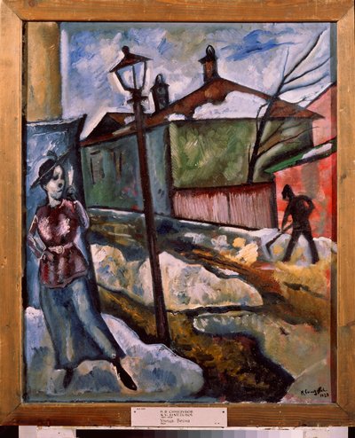 A street - Spring (A street - Spring) - Maleri af Nikolai Vladimirovich Sinezubov (Nicolas Sinezuboff) (1891-1956), olie på lærred af Nikolay Vladimirovic Sinezubov