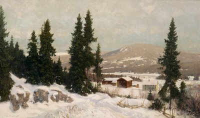Fra Osterdalen (olie på lærred) af Nils Hansteen