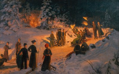 Slædekørsel med flammende fakkel i Korketrekkeren af Nils Hansteen
