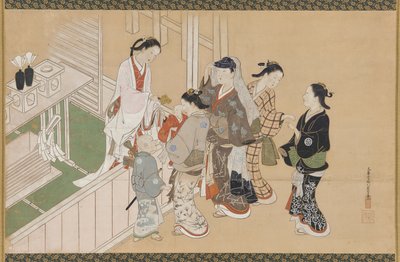 Spædbarns første besøg i en Shinto-helligdom, Edo-perioden, slutningen af det 17.-begyndelsen af det 18. århundrede. af Nishikawa Sukenobu
