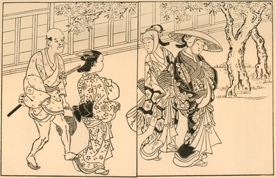 Tre kvinder og mandlig tjener, 1730, 1924. af Nishikawa Sukenobu