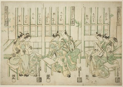 Sæt med tre, kærlighedsfugle i tre slags musik (Sampukutsui hiyoku no san kyoku) af Nishimura Shigenaga