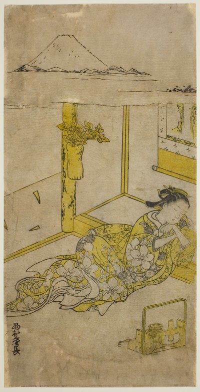 Sovende ung kvinde med Fuji-bjerget ovenover af Nishimura Shigenaga
