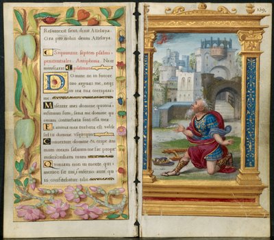 Tilstødende blade fra en timebog: bodssalmer og kong David i bøn..., ca. 1530-35. af Noel Bellemare