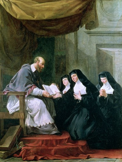 Francois de Sales (1567-1622), der giver besøgsreglen til den hellige Jeanne de Chantal (1572-1641) af Noel Halle