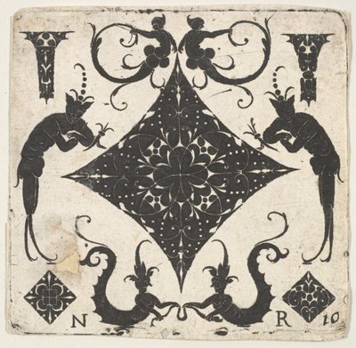 Konkave sugetablet-formet panel og groteske figurer, ca. 1620-30. af Noel Rouillard