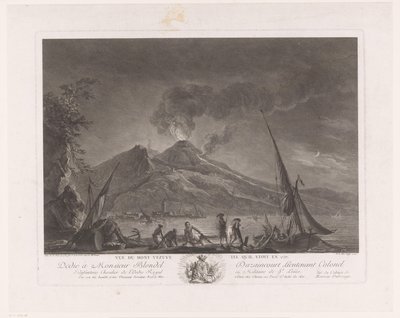 Landskab med fiskere og aktive Vesuv Vue du mont Vesuve tel quil etoit en 1757 (titel på objekt) af Noël Le Mire