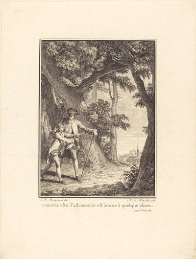 Lad os løbe hurtigt: Astronomi er godt for noget af Noël Le Mire after Jean Michel Moreau