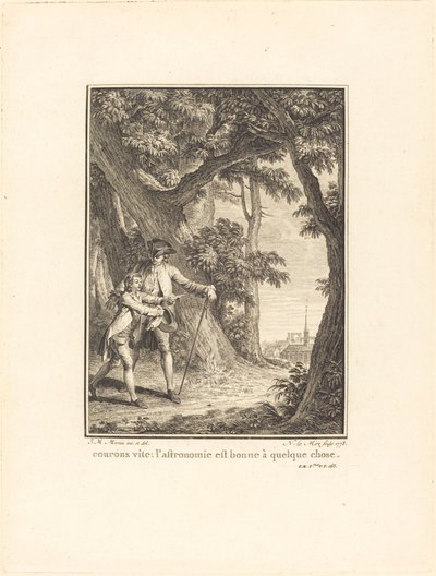 Lad os løbe hurtigt: Astronomi er godt for noget af Noël Le Mire after Jean Michel Moreau