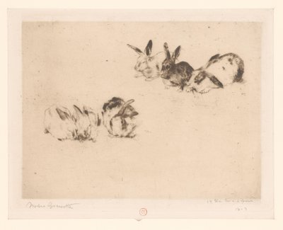 Seks kaniner af Norbert Goeneutte (signed by artist)