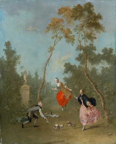 Lady on a Swing - Galant Scene in the Park 1, ca. 1760 (olie på limewood) af Norbert Joseph Carl Grund