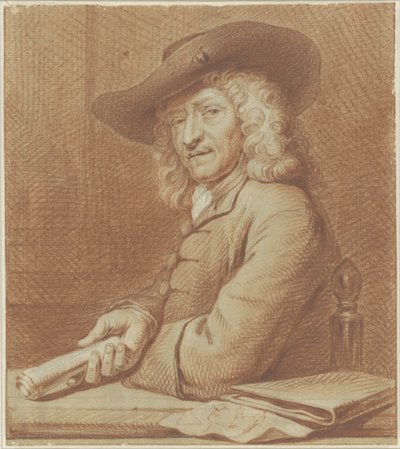 Portræt af tegneren Jan Pietersz. Zoomer, med hat og papirrulle af Norbert van Bloemen