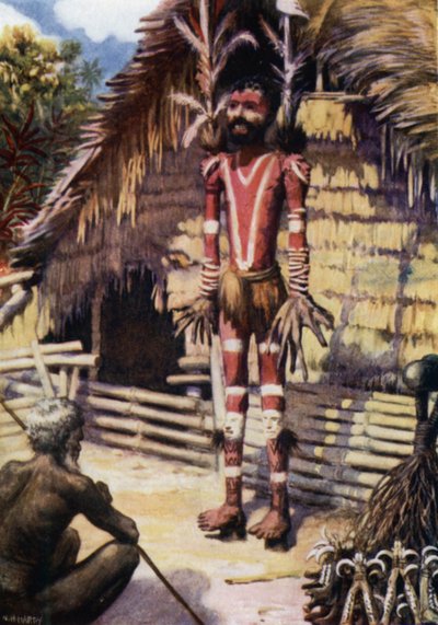 A Memorial Effigy, Malekula, New Hebrides (farve litho) af Norman Hardy