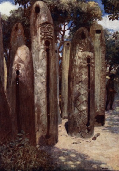 Drum Grove at Mele, New Hebrides (farve litho) af Norman Hardy