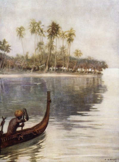 Tidlig morgen, Gavutu, Salomonøerne (farve litho) af Norman Hardy