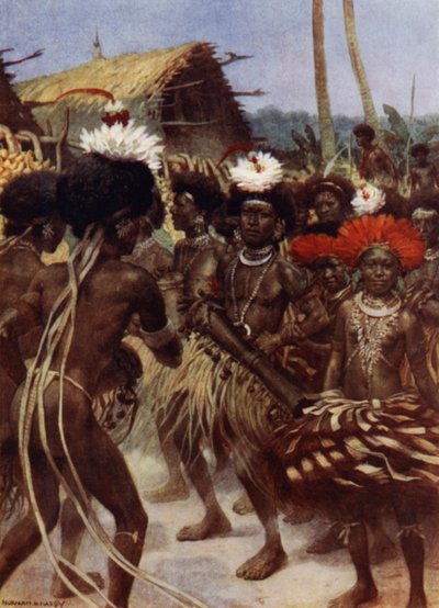 Harvest Dance, New Guinea (farve litho) af Norman Hardy