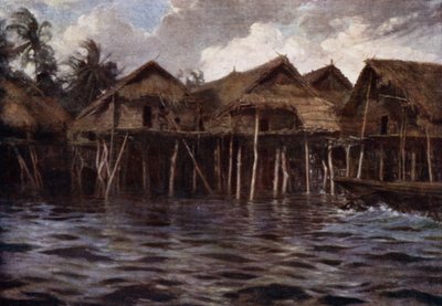 Motu Village from the Sea (farve litho) af Norman Hardy