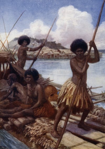 Ud på markedet, Britisk Ny Guinea (farve litho) af Norman Hardy