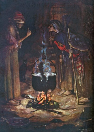 De underlige søstre. Macbeth - Akt IV, Scene 1 (farvelitografi) af Norman Mills (after) Price
