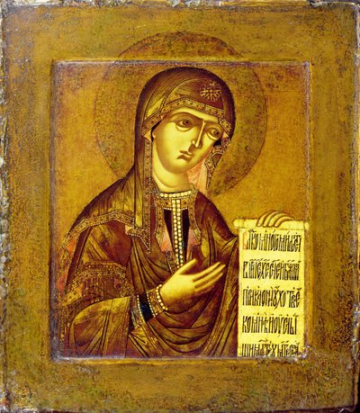Ikon af Jomfru Maria (olie på panel) af Novgorod School