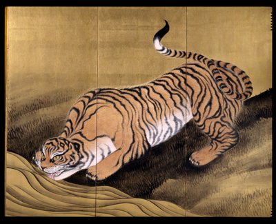 Tigre i et landskab af Obun Kunii