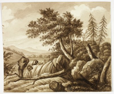 Vandfald i klippelandskab af Octavius Oakley