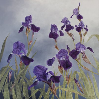 Iris hybrida, 2015 (akryl på gessobehandlet træ) af Odile Kidd