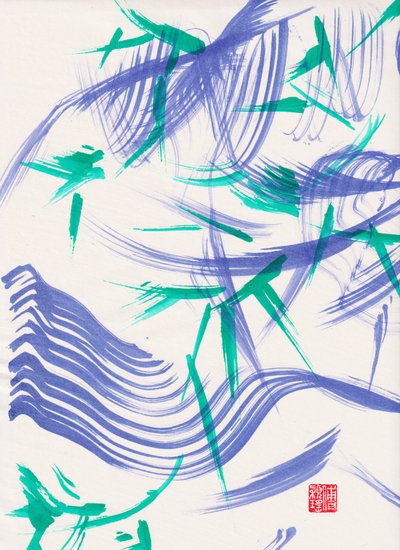 Zen Green Bamboo Abstraction 1, 2020 (akryl på Xuan-papir) af Odilia W. Y. Fu