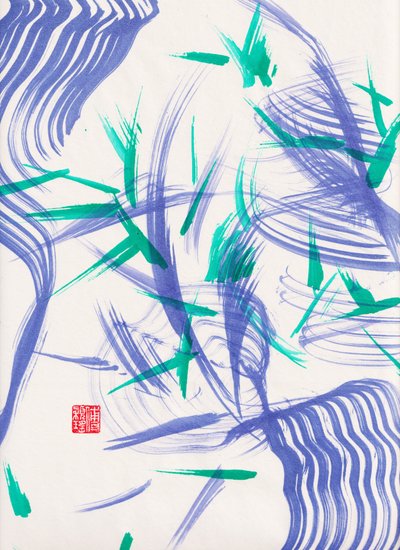 Zen Green Bamboo Abstraction 2, 2020 (akryl på Xuan-papir) af Odilia W. Y. Fu
