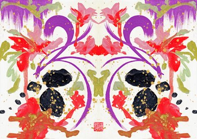 Zen Orange Purple Flowers 1, 2021 (akryl på lærred, digital) af Odilia W. Y. Fu