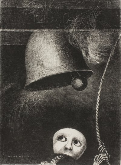 A Mask Sounds the Funeral Knell, tallerken tre fra To Edgar Poe af Odilon Redon