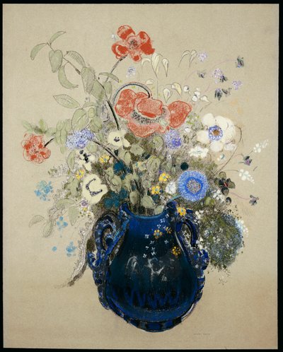 En vase med blå blomster, c.1905-08 af Odilon Redon