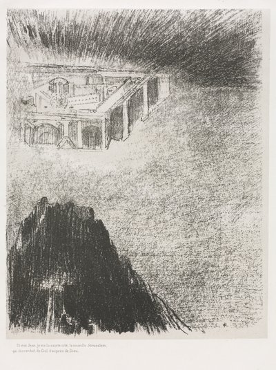 Og jeg, Johannes, så den hellige by, det nye Jerusalem, komme ned fra Gud og ud af himlen af Odilon Redon