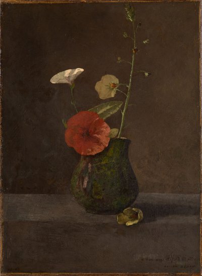Blomsterstilleben i en grøn kande af Odilon Redon