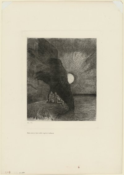 Uophørligt ved min side rører dæmonen på sig, planche 7 fra Charles Baudelaires Ondskabens blomster af Odilon Redon