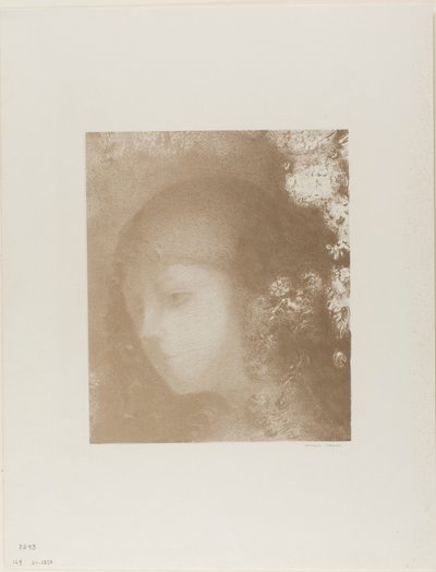Børnehoved med blomster af Odilon Redon