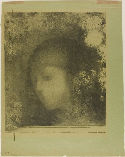 Børnehoved med blomster af Odilon Redon