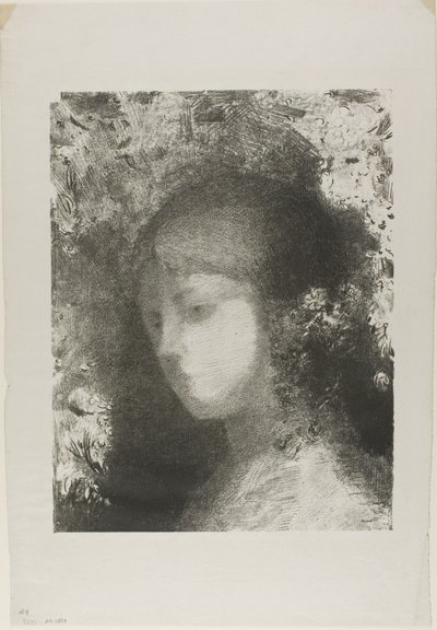 Børnehoved med blomster af Odilon Redon
