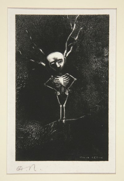 Dans le d?dale des branches la bl?me figure apparaissait (I labyrinten af grene dukkede den blege figur op), fra serien Le jur? (nævningene) af Odilon Redon