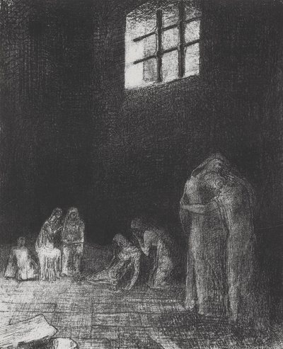 I skyggen græder og beder folk... af Odilon Redon